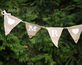 Vintage, Pennant, Mr. & Mrs., jute, wedding