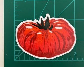 Heirloom Linocut Tomato Sticker | Permanent semi gloss