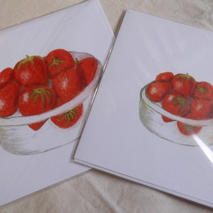 Bowl of Strawberries drawn in Coloured Pencils by Joan Longley