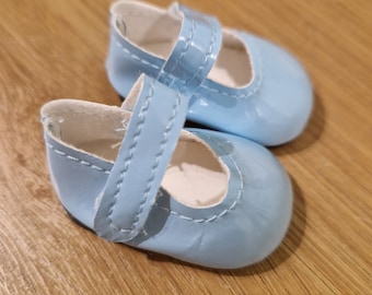 50 mm Light Blue Mary Jane Doll Shoes with Sticky Tape Fastening