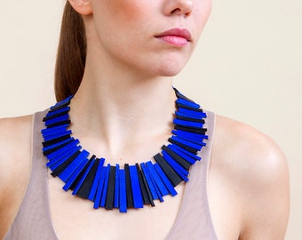 Leather Collar Necklace,  Blue Statement Necklace, Avant-Garde Necklace, Modern Jewelry, Statement Jewelry, Large Hypoallergenic Jewelry