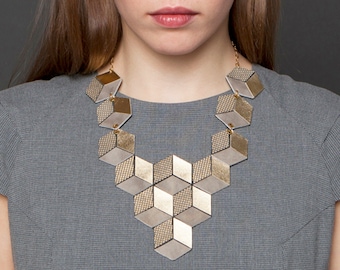 Statement Necklace | Gold Leather Necklace for mom | Geometric Necklaces | Unique Modern Jewelry | Bib necklace | Necklaces for her |