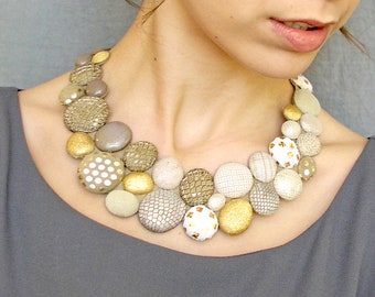 Bib Necklace, Ooak Jewelry, Statement Necklace, Leather Necklace, Unique Jewelry, Large Gold Collar, Statement Jewelry, Custom Made Jewelry