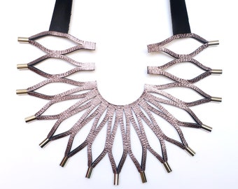 Silver Statement Necklace, Modern Necklace, Statement Jewelry, Contemporary Bib Necklace, Geometric Necklace, Avant-Garde Jewelry, Unique