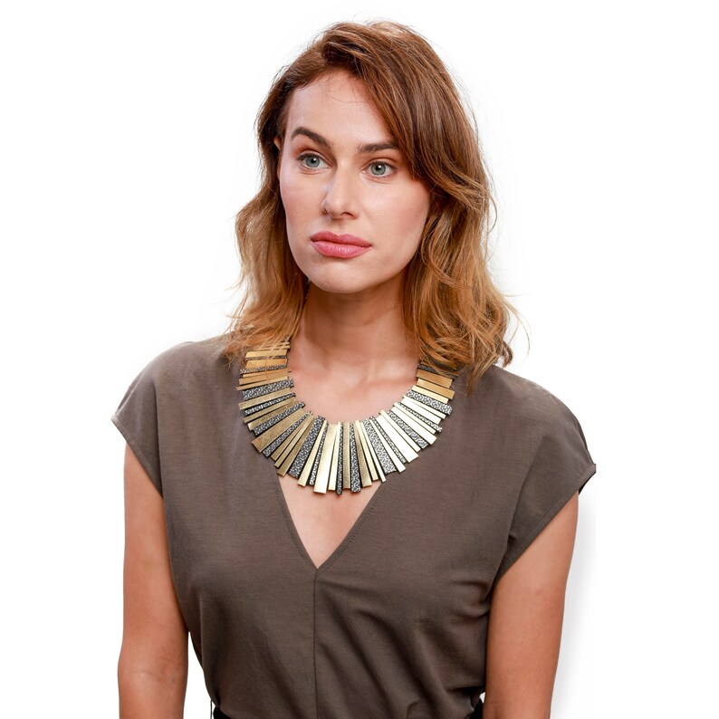 Silver Leather Collar Necklace Statement Necklace Large Etsy