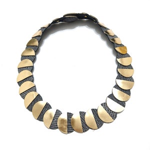 Gold Collar Necklace, Statement Necklace, Statement Leather Necklace, Statement Jewelry, Contemporary Jewelry, Geometric Necklace, Modern image 2