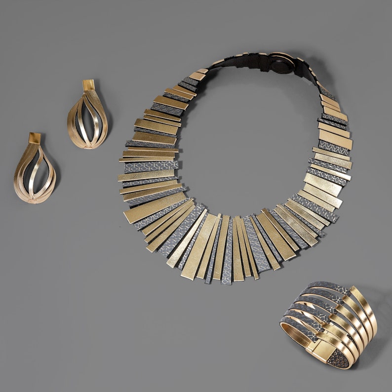 Gold Statement Necklace Leather Necklace for Women Large Etsy