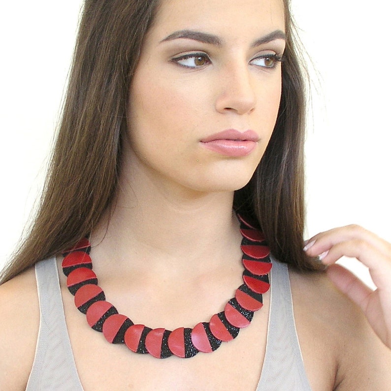 Gold Collar Necklace, Statement Necklace, Statement Leather Necklace, Statement Jewelry, Contemporary Jewelry, Geometric Necklace, Modern image 8