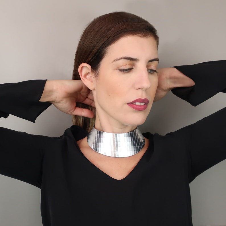 Black Leather Choker Necklace Unique Modern Jewelry Statement Egyptian