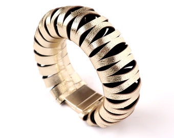 Large Gold Bracelet, Avant-Garde Bracelet, Bracelet for Women, Statement Bracelet, Statement Jewelry, Leather Bracelet, Evening Jewelry
