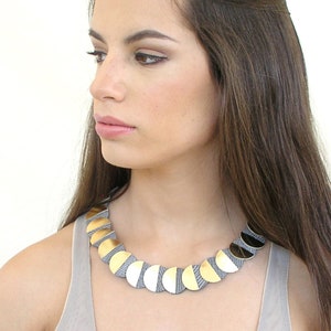 Gold Collar Necklace, Statement Necklace, Statement Leather Necklace, Statement Jewelry, Contemporary Jewelry, Geometric Necklace, Modern image 3