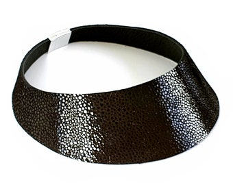 Black Leather Choker necklace | Unique modern Jewelry | Statement Egyptian African necklace | Trach stoma Cover | Trachiastomy Custom Cover