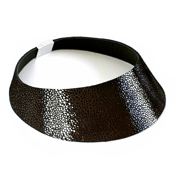 Black Leather Choker necklace | Unique modern Jewelry | Statement Egyptian African necklace | Trach stoma Cover | Trachiastomy Custom Cover
