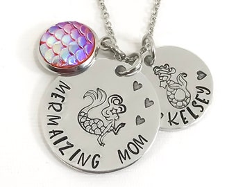 Mermaid Mother Daughter Necklace - Personalized Bonus Mom Gift - Boho Beach Jewelry - Mermaizing Mom