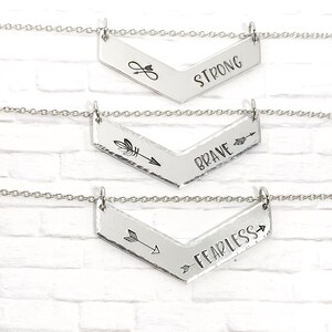 Inspirational Gift - Warrior Necklace - Strong Brave Fearless - Inspirational Word Necklace - Strength Gift For Her