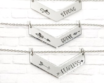 Inspirational Gift - Warrior Necklace - Strong Brave Fearless - Inspirational Word Necklace - Strength Gift For Her