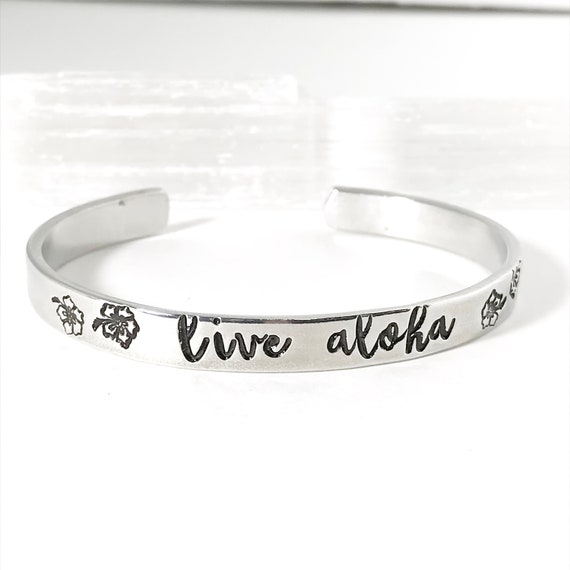 Hawaiian Jewelry Live Aloha Cuff Bracelet - Hand Stamped Bracelet - Hawaiian Vacation Gift For Her