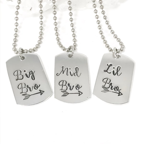 Big Bro Mid Bro Lil Bro Dog Tag Necklace - Big Brother Middle Brother Little Brother- Adoption Gift For Siblings - Sorority Brothers