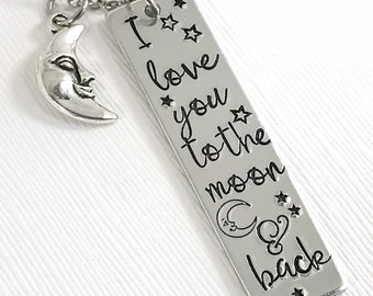 I Love You To The Moon And Back Necklace - Hand Stamped Moon And Stars - Personalized Gift For Mom