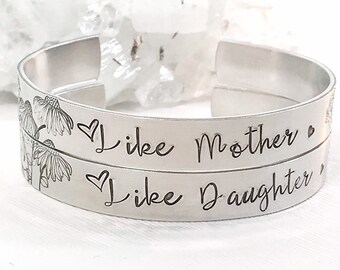 Mother Daughter Bracelet Set - Like Mother Like Daughter - Hand Stamped Quote Cuff - Gift For Mom