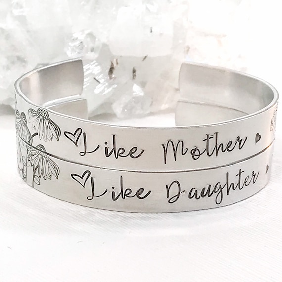 Mother Daughter Bracelet Set Like Mother Like Daughter Hand Stamped Quote Cuff Gift for Mom Etsy