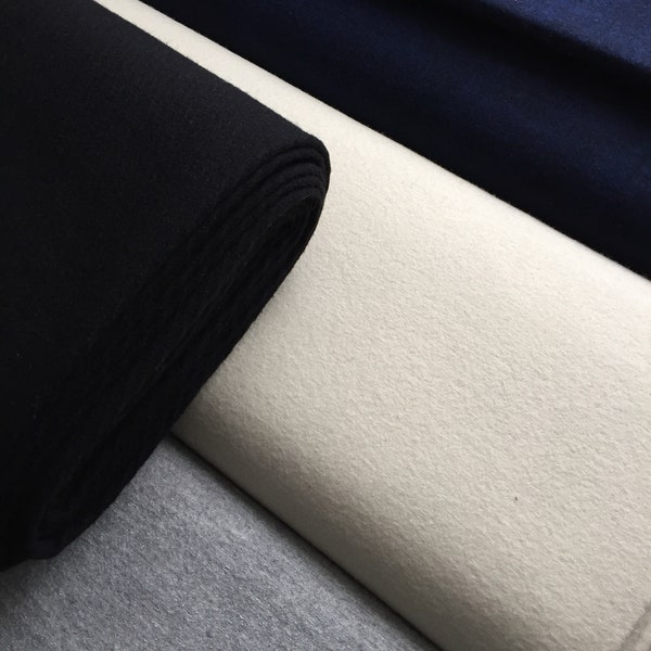 Schurwolle | Wolle | aus Italien | gewalkt | 0.5 - 2 m | hellgrau meliert | offwhite | blau-schwarz | schwarz | Diagonale Struktur