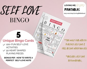 Self Love Bingo Cards | Self Love Printable | 5 Unique Cards | With Self Love Affirmations | Practice Self Love | Printable