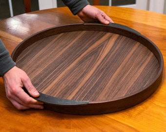 Walnut Round Tray With Metal Handles – Luxury Wood Serving Tray