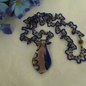Vintage Murano Glass Necklace, Murano Glass Pendant, Blue Neckace, Necklace with magnetic clasp, Statement Blue Necklace, NE/20