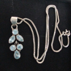 Vintage Blue Topaz 925 Sterling Silver Pendant with Chain, Artisan Blue Topaz Necklace, Blue Topaz Necklace, Blue Gemstone Necklace, GS/21
