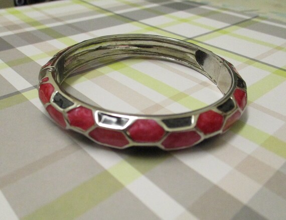 Vintage Enamel Bangle, Hinged Bangle, Red Bangle,… - image 2