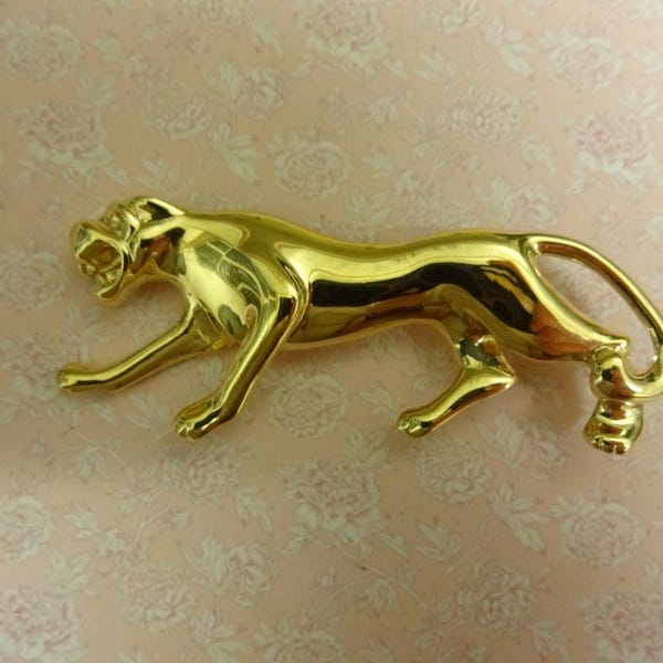 Vintage Panther Brooch, Cat Brooch, Leopard Brooch, Puma Brooch, Tiger Brooch, Gold Brooch, Statement Brooch, BR/14