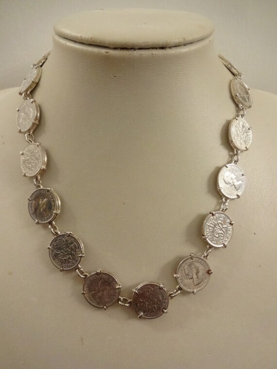 Vintage Silver Sixpence Necklace, Coin Necklace, E