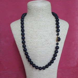 Vintage Glass Bead Knotted Necklace, Navy Blue Glass Necklace, Blue Necklace, Knotted Bead Necklace, NE/14