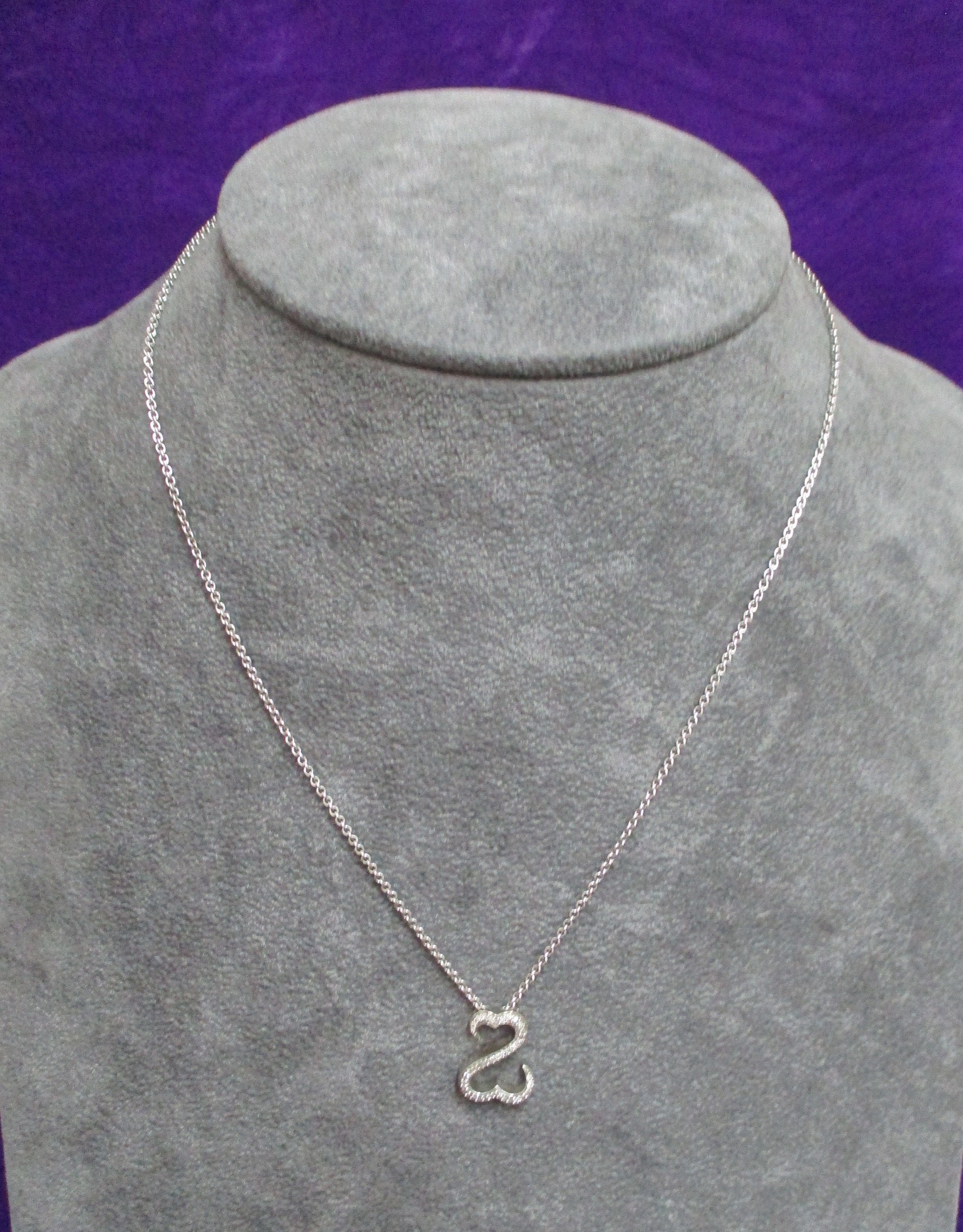 925 Silver CZ Heart Chain Necklace, Silver Heart Pendant, Silver 