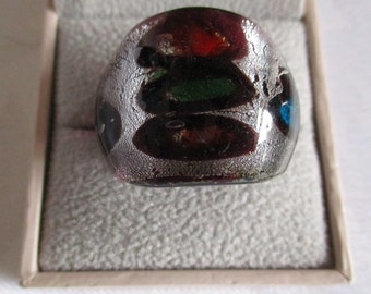 Vintage Murano Glass Ring, Foil Glass Ring, Multicoloured Glass Ring, Glass Statement Ring, Artisan Glass Ring, Modernist Glass Ring DR/1
