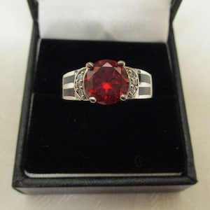 Vintage Sterling Silver Red Cubic Zirconia Ring, Red Stone Ring, Faux Ruby Ring, 925 Silver Ring, Art Deco Revival Ring, GS/21