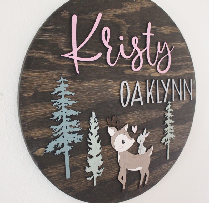 Woodland nursery name sign Girls woodland nursery decor Etsy