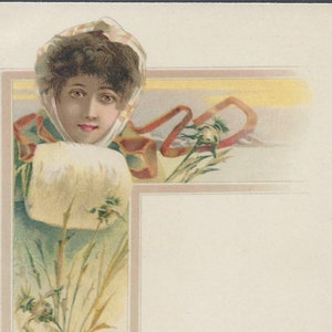 Art Nouveau Postcard Four Seasons Series Winter Woman