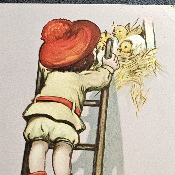 Easter Postcard Raphael Tuck Series 130 Artist Katherine Gassaway Little Girl on Ladder with Baby Chicks