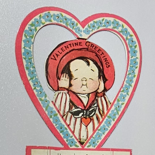 Vintage Die Cut Valentine Heart Shaped Card with Child in Red Sailor Suit Artist Grace Drayton