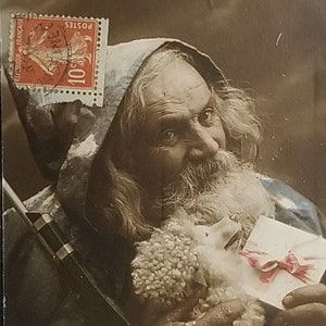 Vintage Santa Claus Christmas Postcard: German Card with French Stamp