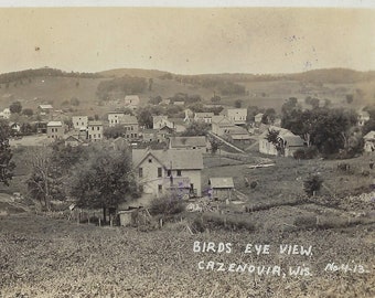 RPPC Birds Eye View Cazenovia Wisconsin Real Photo Card Town View 1913