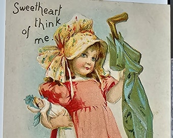 Valentine Postcard Little Girl in Pink Dress Holding Umbrella