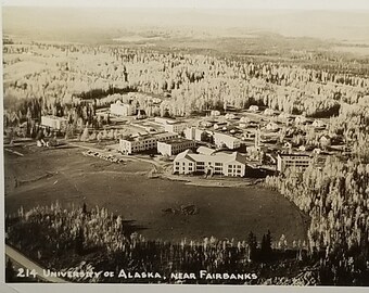 RPPC Postcard University of Alaska Fairbanks AL Ariel View of College