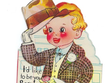Vintage Valentine's Card Anthropomorphic Piglet Mid Century