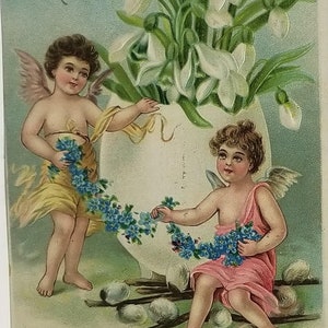 Vintage Easter Postcard: Cherub Angels, Lilies, BW Germany