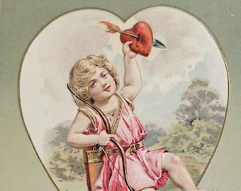 Valentine Postcard John Winsch Publishing Cupid Dancing with Bow & Arrow