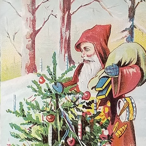 Christmas Postcard Old World Santa Claus Decorating Tree Series 32 Germany