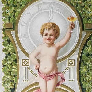 Vintage New Year Postcard: Baby Toasting Champagne, Raphael Tuck Series 113